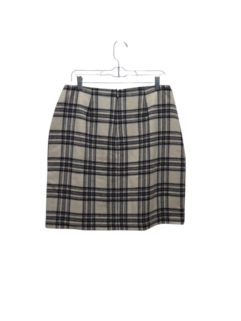 Eddie Bauer 14 Cream Black Plaid Wool Blend Pencil Skirt Lined Academia Preppy